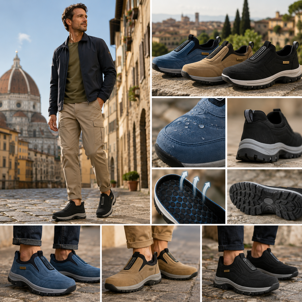 🎁 Oferta especial: 50% 🎁 Zapatos ortopédicos para caminar para hombre — Zapatos de gamuza cosidos a mano 👟 Impermeables y antideslizantes ✅ Soporte para el arco — Caminar cómodamente.