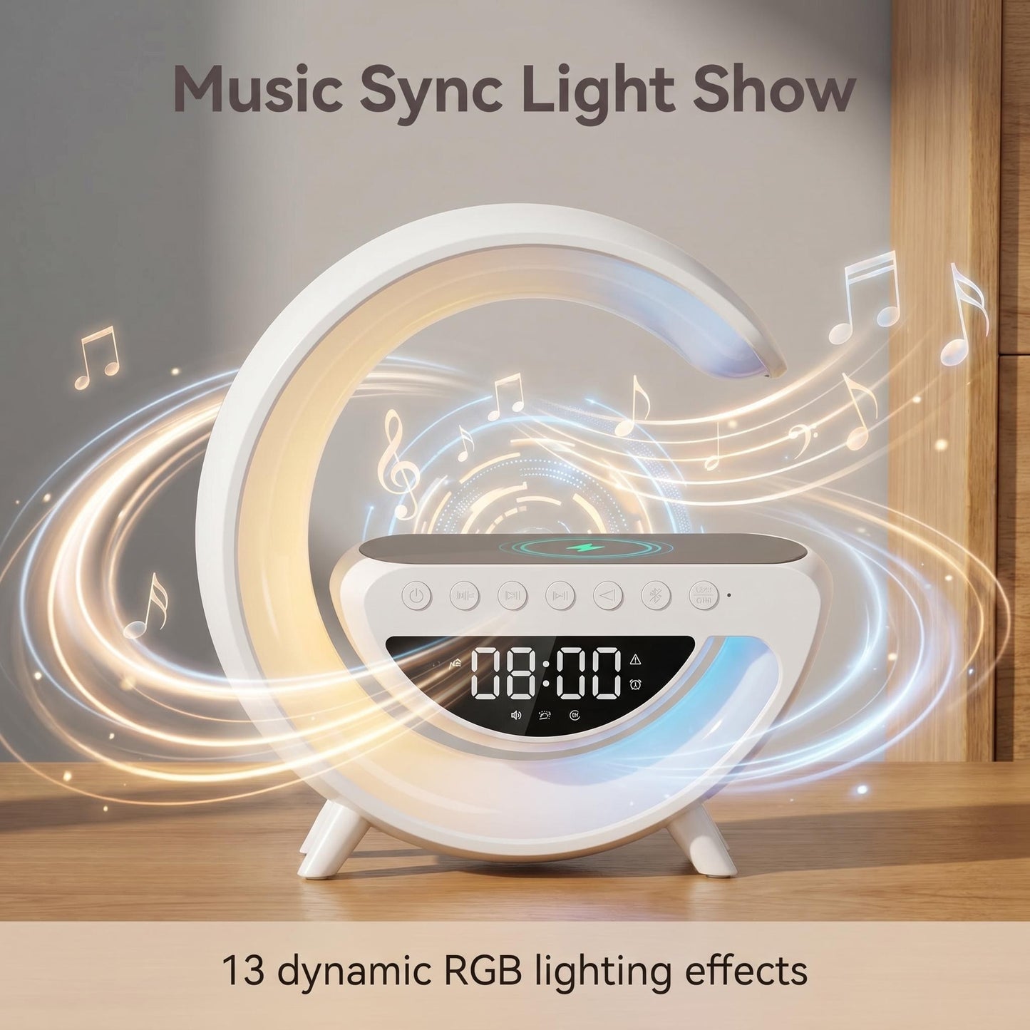 Félhold alakú RGB hangszórós lámpa vezeték nélküli töltővel🌙🎵
