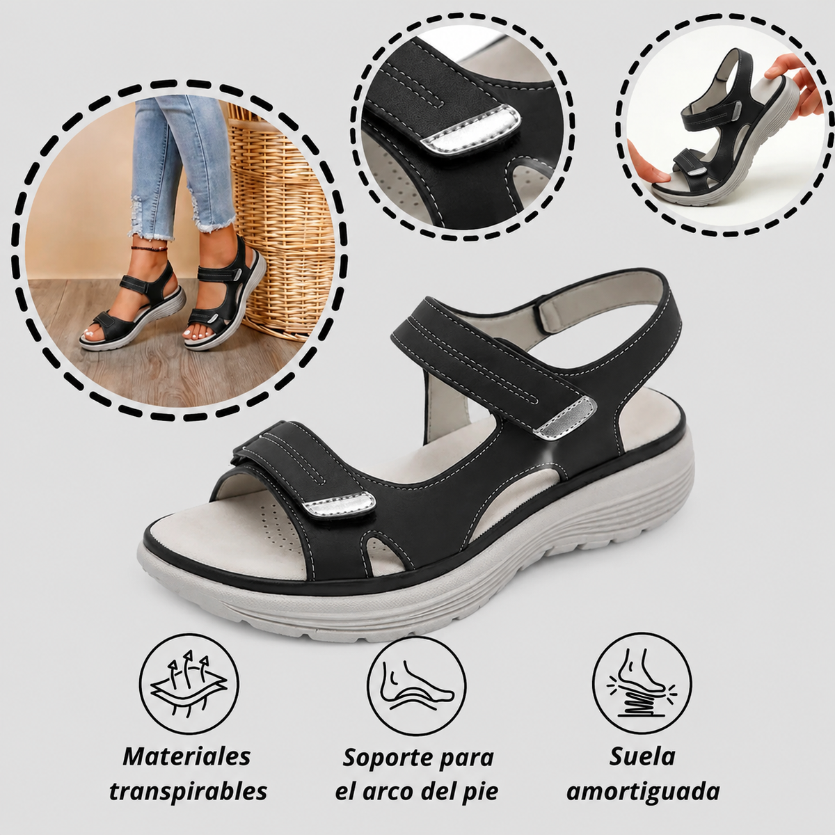 🔥50% de descuento hoy - ¡no te lo pierdas! Sandalias ortopédicas de verano, diseño ergonómico ✅ alivian el dolor de pies, antideslizantes y transpirables, ajustables con cierre de velcro ✅
