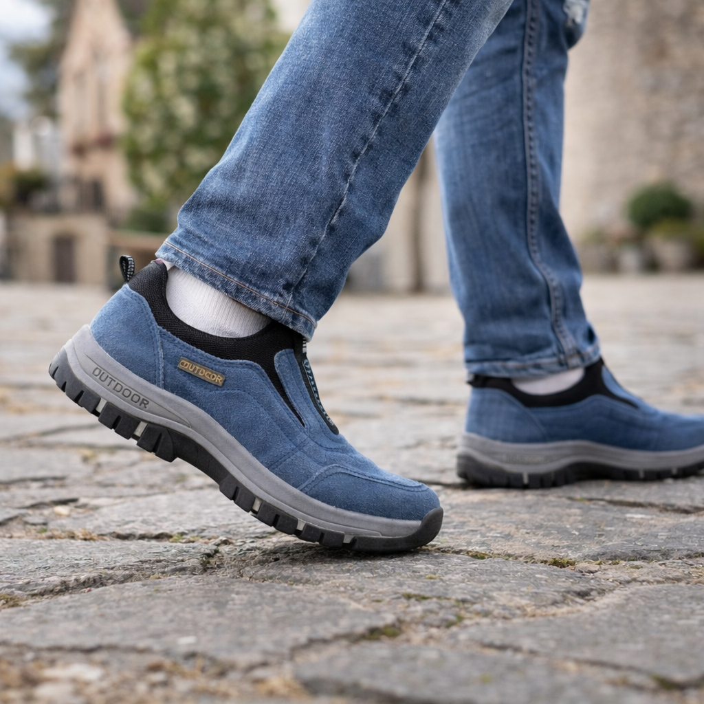 🎁 Oferta especial: 50% 🎁 Zapatos ortopédicos para caminar para hombre — Zapatos de gamuza cosidos a mano 👟 Impermeables y antideslizantes ✅ Soporte para el arco — Caminar cómodamente.