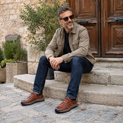 🐂 Zapatos de piel de becerro para hombre, cosidos a mano en Australia 👞 Diseño ergonómico para poner y quitar fácilmente ✅ Totalmente correctivos: impermeables y antideslizantes
