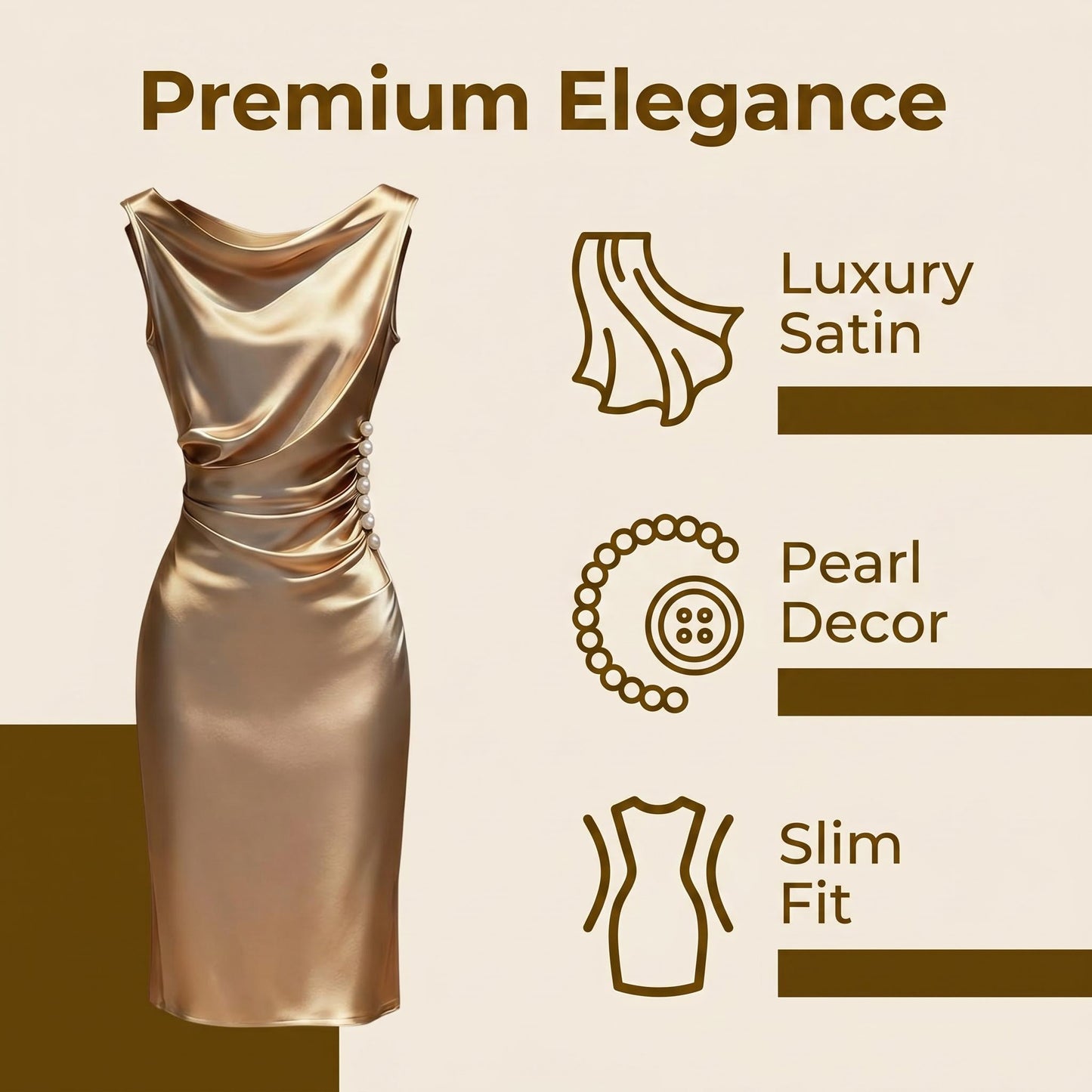 Champagne-színű, selyemszerű, gyöngyházfényű, derékban szűkített ruha✨💎👗