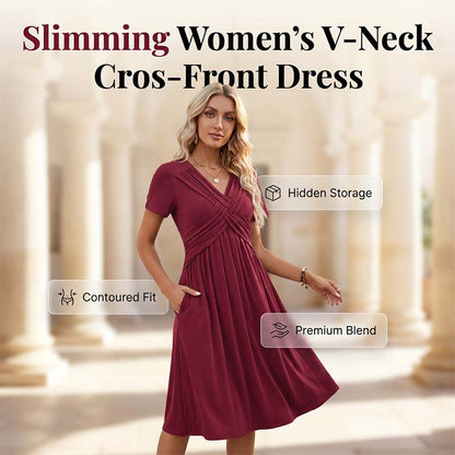 50% Kedvezmény 🏷️Női V-kivágású, keresztbe kötött, redős ruha👗💫