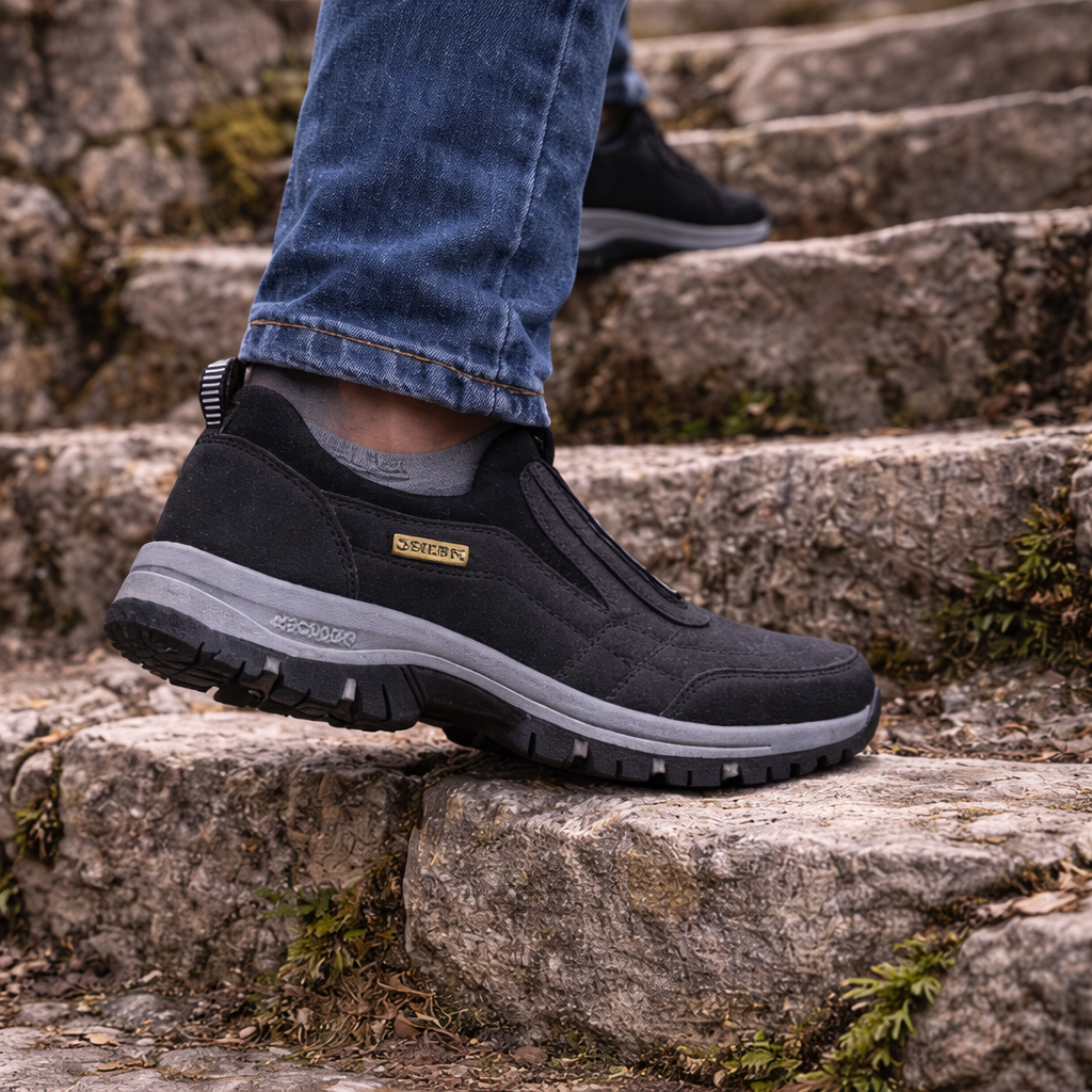 🎁 Oferta especial: 50% 🎁 Zapatos ortopédicos para caminar para hombre — Zapatos de gamuza cosidos a mano 👟 Impermeables y antideslizantes ✅ Soporte para el arco — Caminar cómodamente.