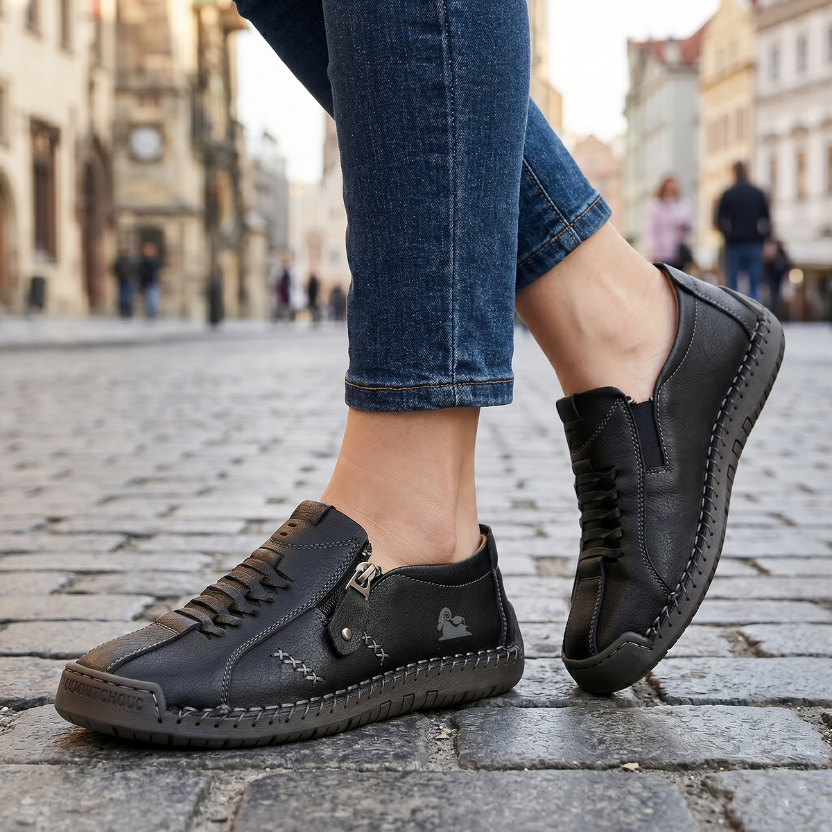 Mocasines de Piel con Cremallera para Mujer, Zapatos Cómodos Ergonómicos, Calzado Casual para Caminar Sin Cordones