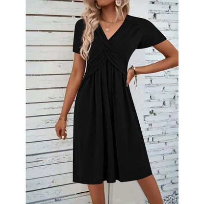 50% Kedvezmény 🏷️Női V-kivágású, keresztbe kötött, redős ruha👗💫