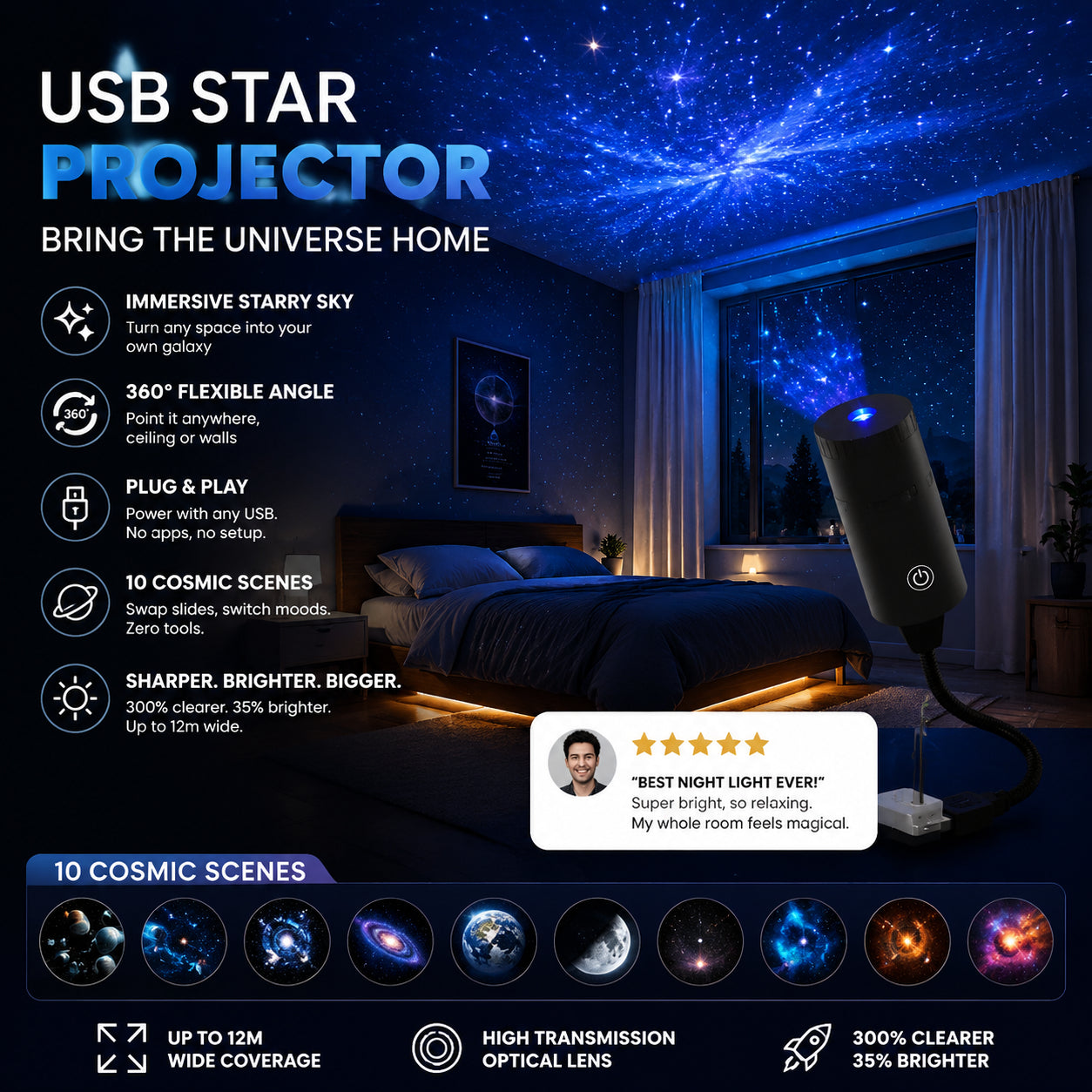 🔌 Plug-and-Play HD csillagvetítő 🌌