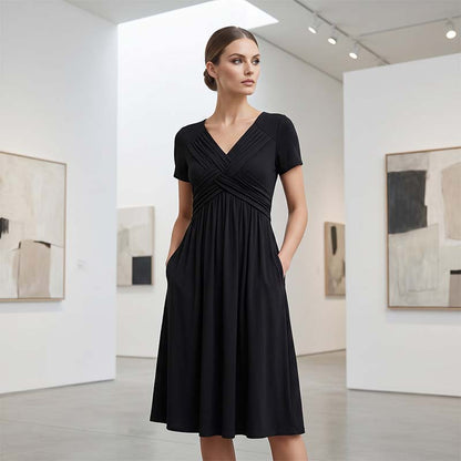 50% Kedvezmény 🏷️Női V-kivágású, keresztbe kötött, redős ruha👗💫