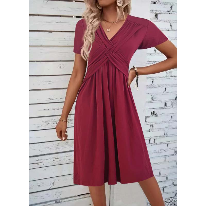 50% Kedvezmény 🏷️Női V-kivágású, keresztbe kötött, redős ruha👗💫