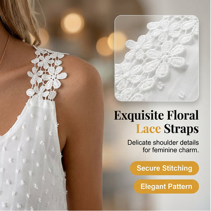 Elegáns, pöttyös csipkés pántos ujjatlan felső 👗🎀✨