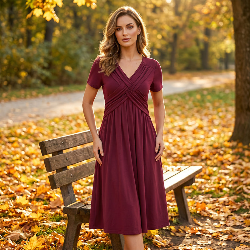 50% Kedvezmény 🏷️Női V-kivágású, keresztbe kötött, redős ruha👗💫