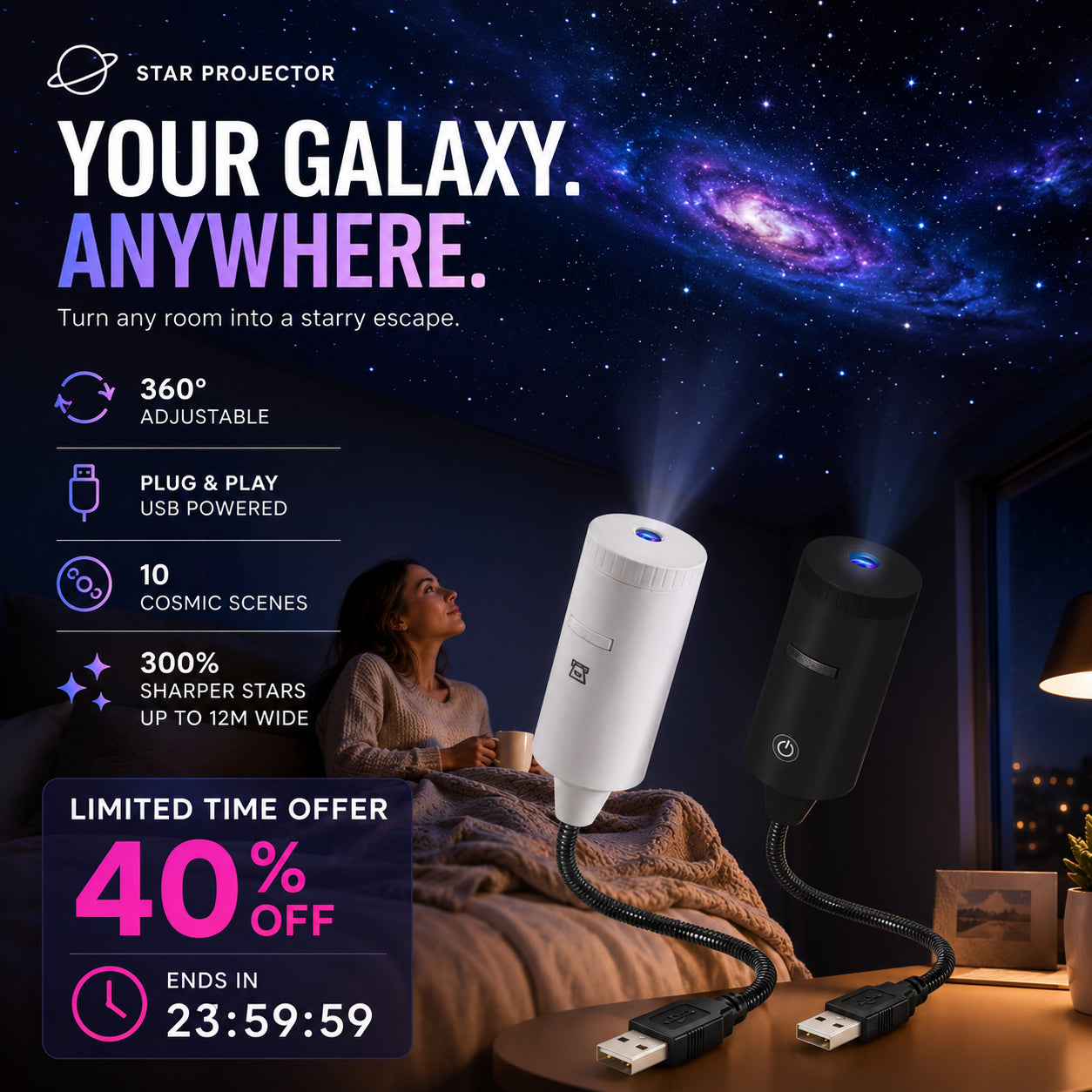 🔌 Plug-and-Play HD csillagvetítő 🌌
