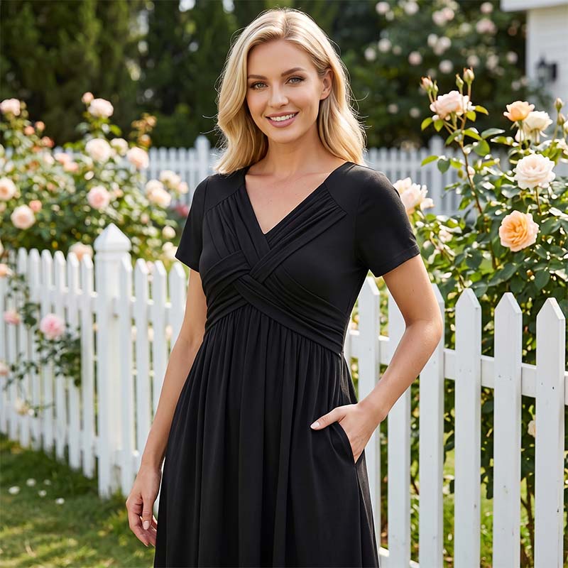 50% Kedvezmény 🏷️Női V-kivágású, keresztbe kötött, redős ruha👗💫