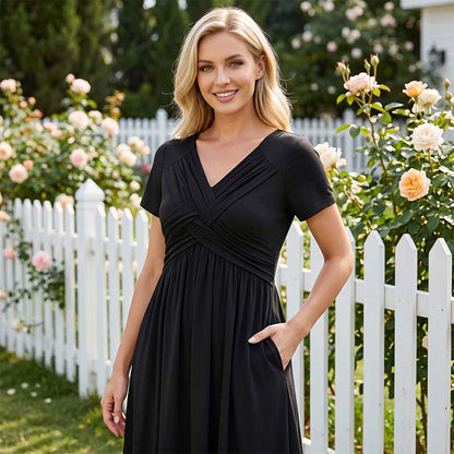 50% Kedvezmény 🏷️Női V-kivágású, keresztbe kötött, redős ruha👗💫