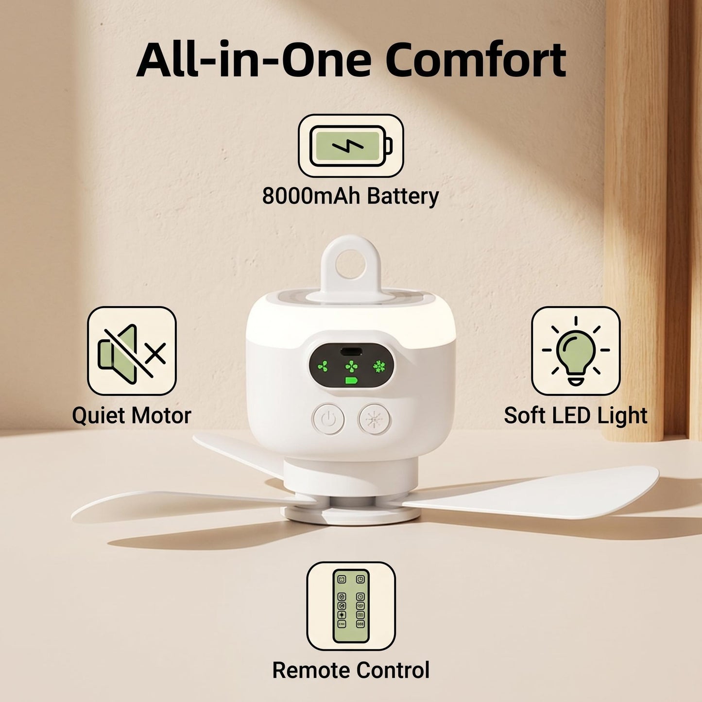 🔥Újratölthető mennyezeti ventilátor LED-es világítással