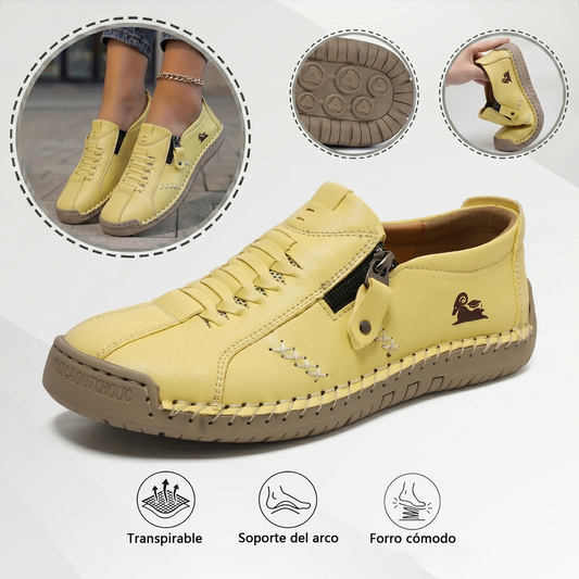 Mocasines de Piel con Cremallera para Mujer, Zapatos Cómodos Ergonómicos, Calzado Casual para Caminar Sin Cordones