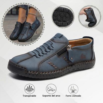 Mocasines de Piel con Cremallera para Mujer, Zapatos Cómodos Ergonómicos, Calzado Casual para Caminar Sin Cordones