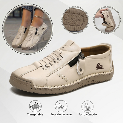 Mocasines de Piel con Cremallera para Mujer, Zapatos Cómodos Ergonómicos, Calzado Casual para Caminar Sin Cordones