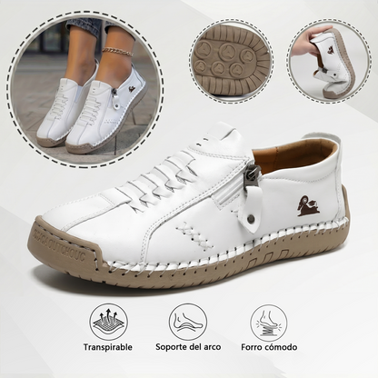 Mocasines de Piel con Cremallera para Mujer, Zapatos Cómodos Ergonómicos, Calzado Casual para Caminar Sin Cordones
