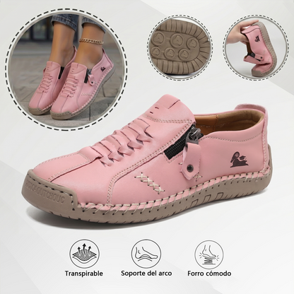 Mocasines de Piel con Cremallera para Mujer, Zapatos Cómodos Ergonómicos, Calzado Casual para Caminar Sin Cordones