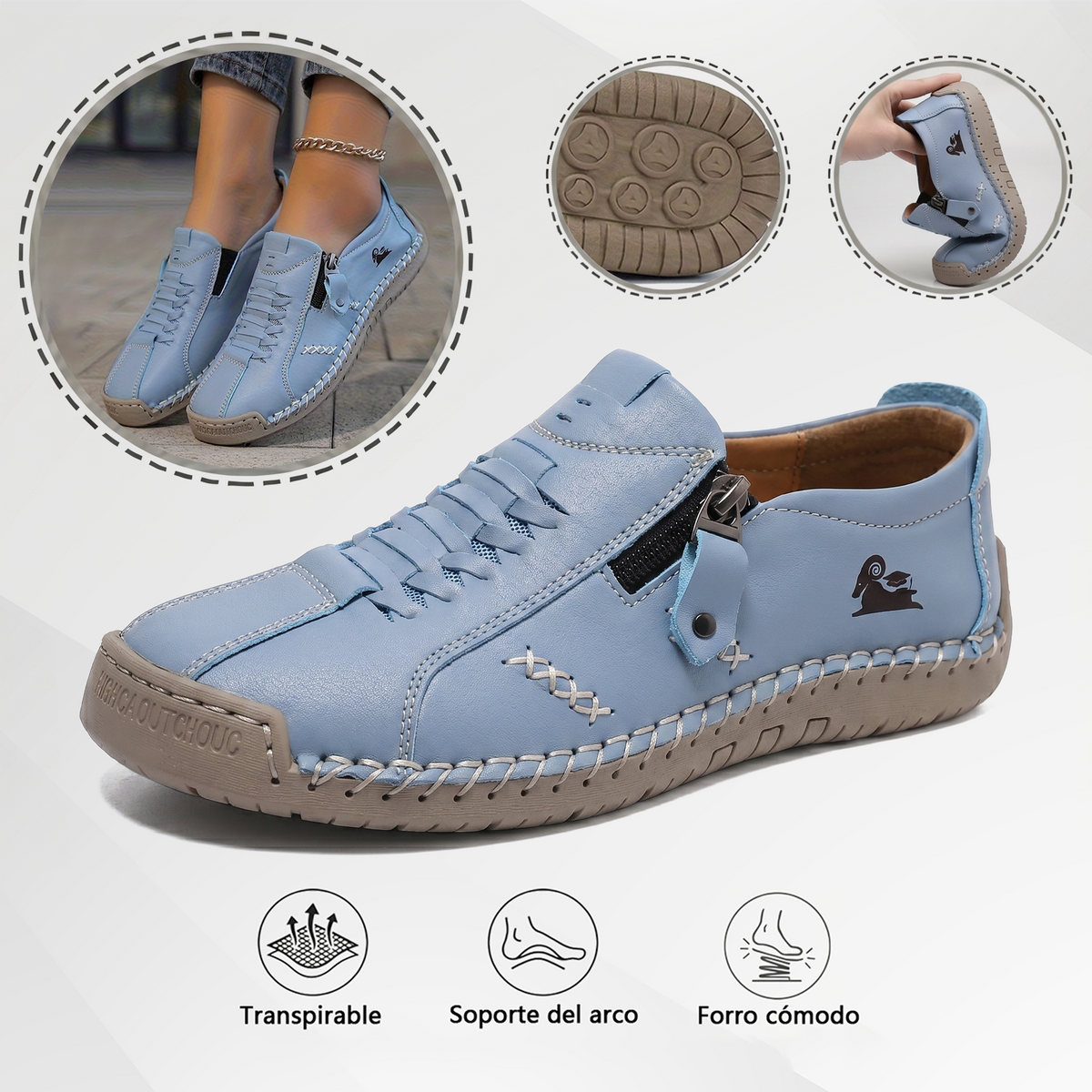 Mocasines de Piel con Cremallera para Mujer, Zapatos Cómodos Ergonómicos, Calzado Casual para Caminar Sin Cordones