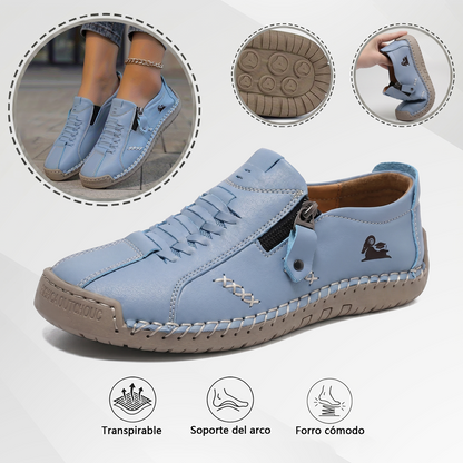 Mocasines de Piel con Cremallera para Mujer, Zapatos Cómodos Ergonómicos, Calzado Casual para Caminar Sin Cordones
